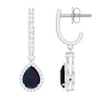Classic Black Opal and Moissanite Hoop Drop Earrings