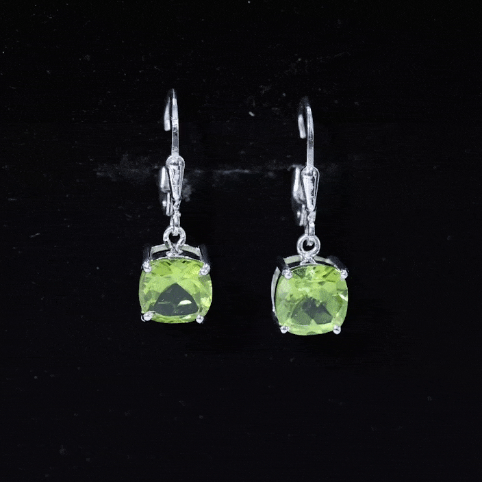 4 Carat Cushion Cut Peridot Solitaire Drop Earrings with Leverback
