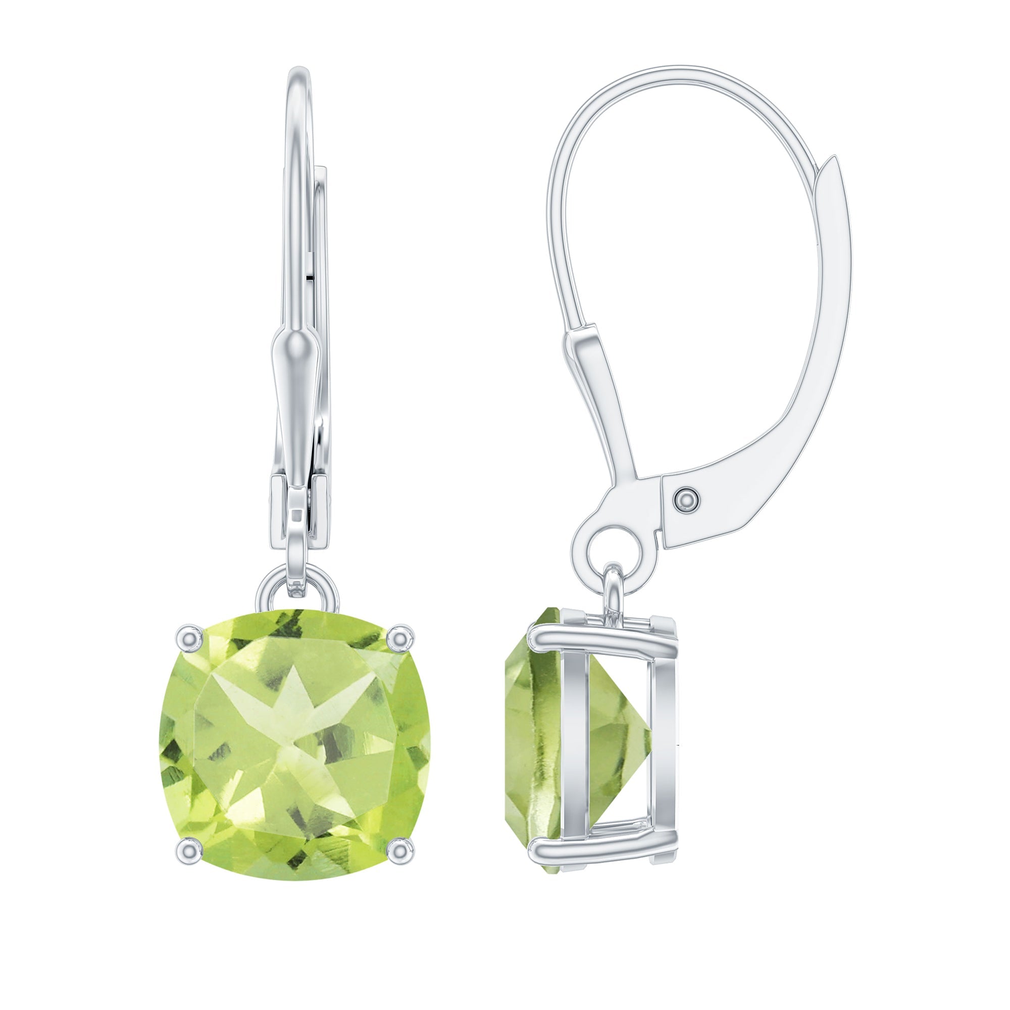4 Carat Cushion Cut Peridot Solitaire Drop Earrings with Leverback