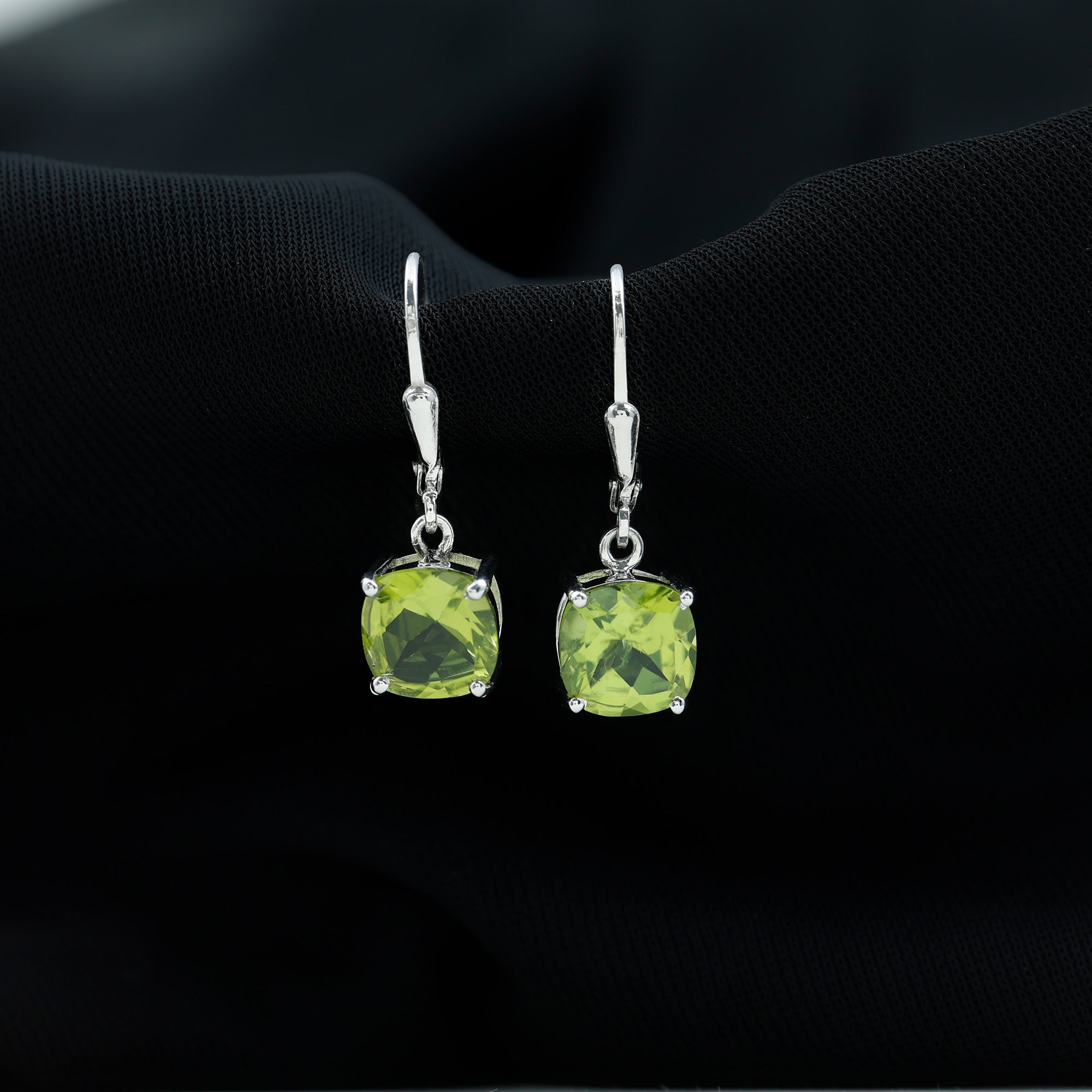 4 Carat Cushion Cut Peridot Solitaire Drop Earrings with Leverback