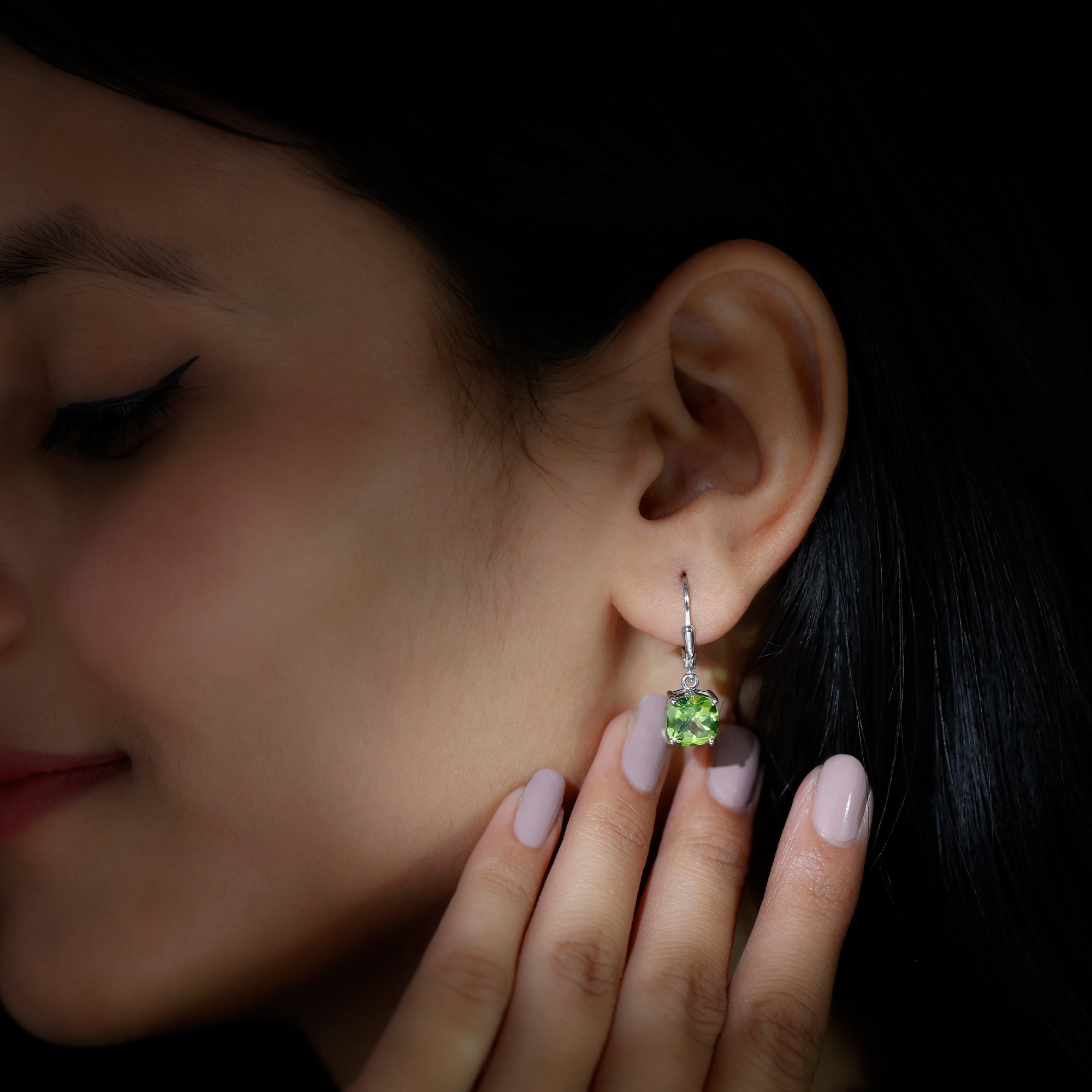 4 Carat Cushion Cut Peridot Solitaire Drop Earrings with Leverback