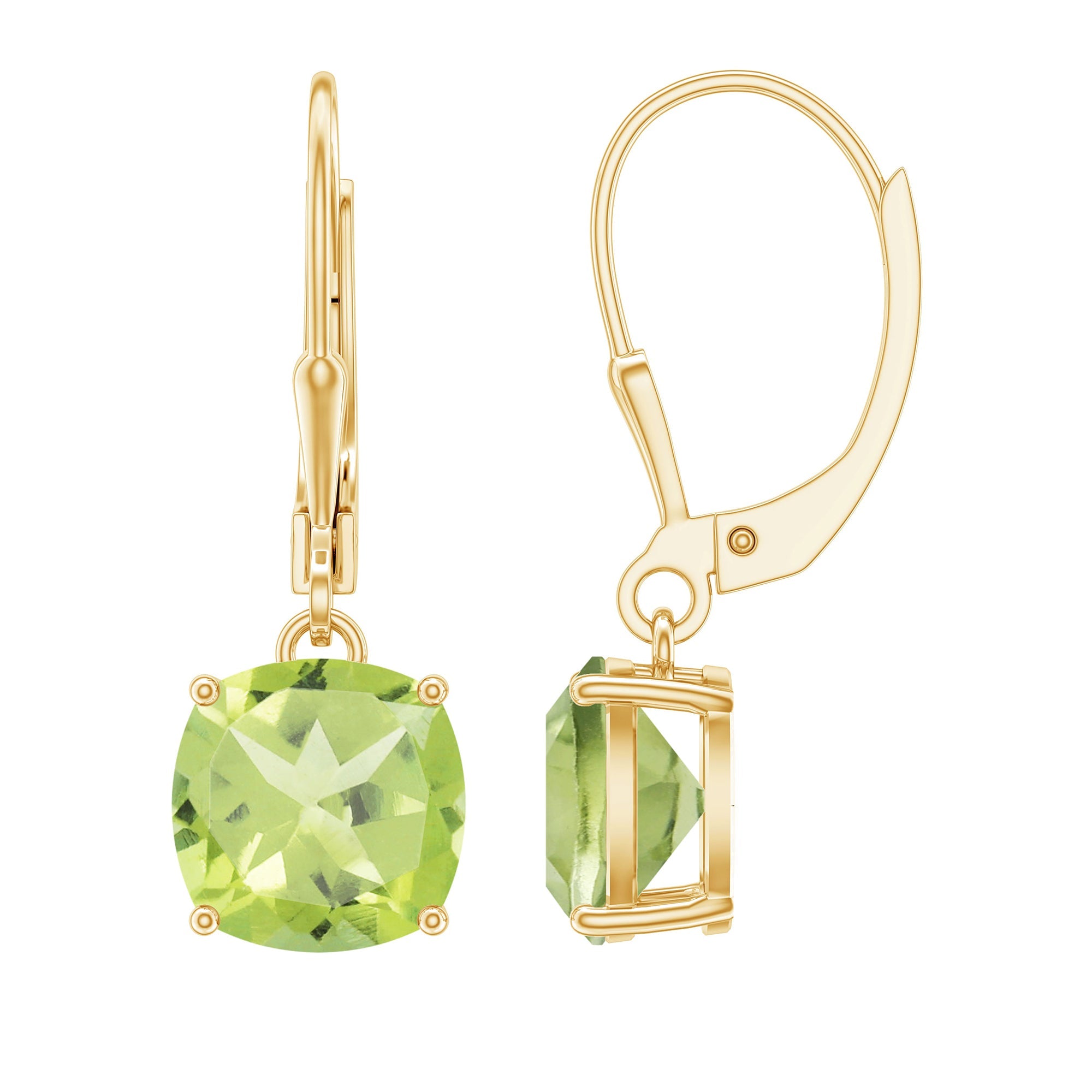 4 Carat Cushion Cut Peridot Solitaire Drop Earrings with Leverback