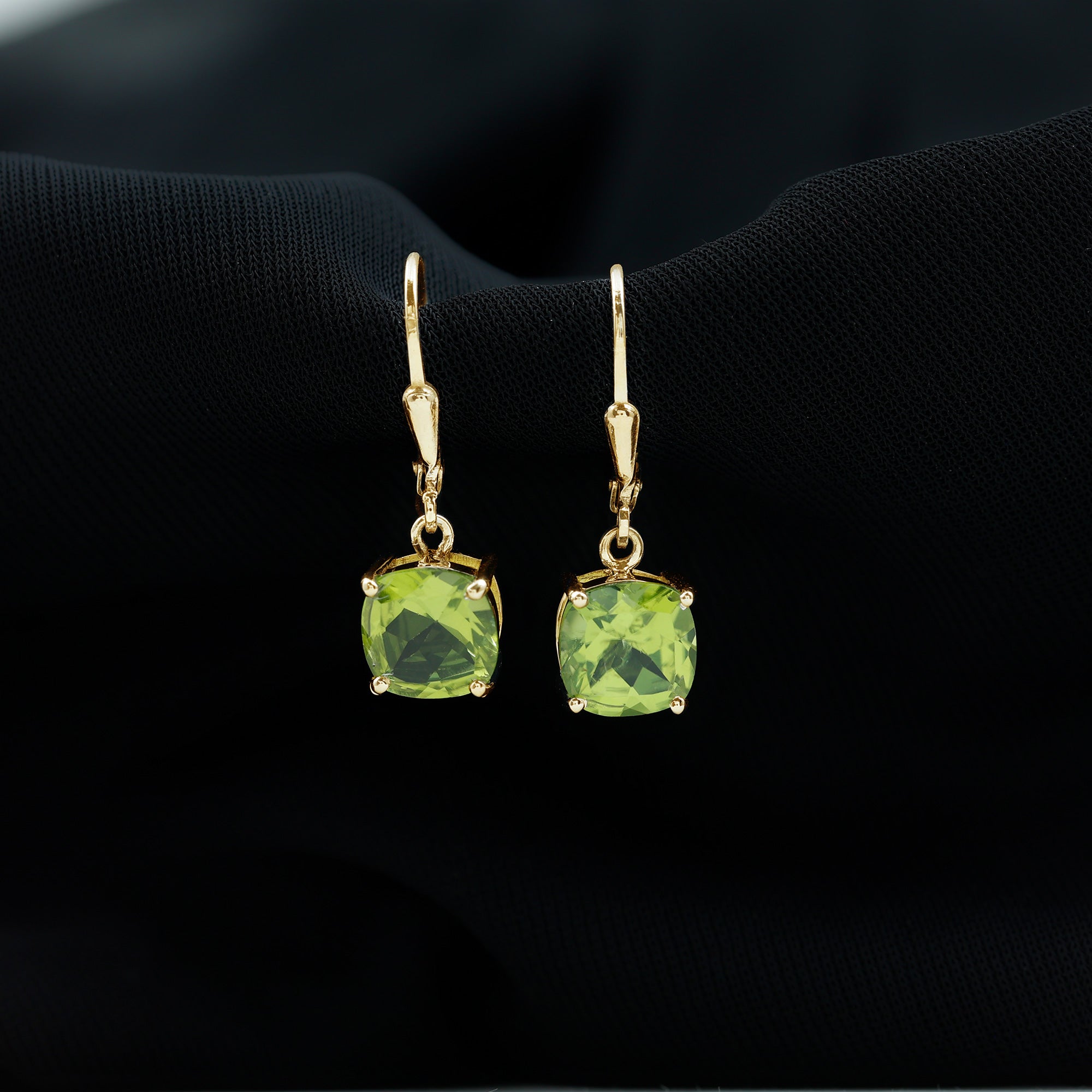 4 Carat Cushion Cut Peridot Solitaire Drop Earrings with Leverback