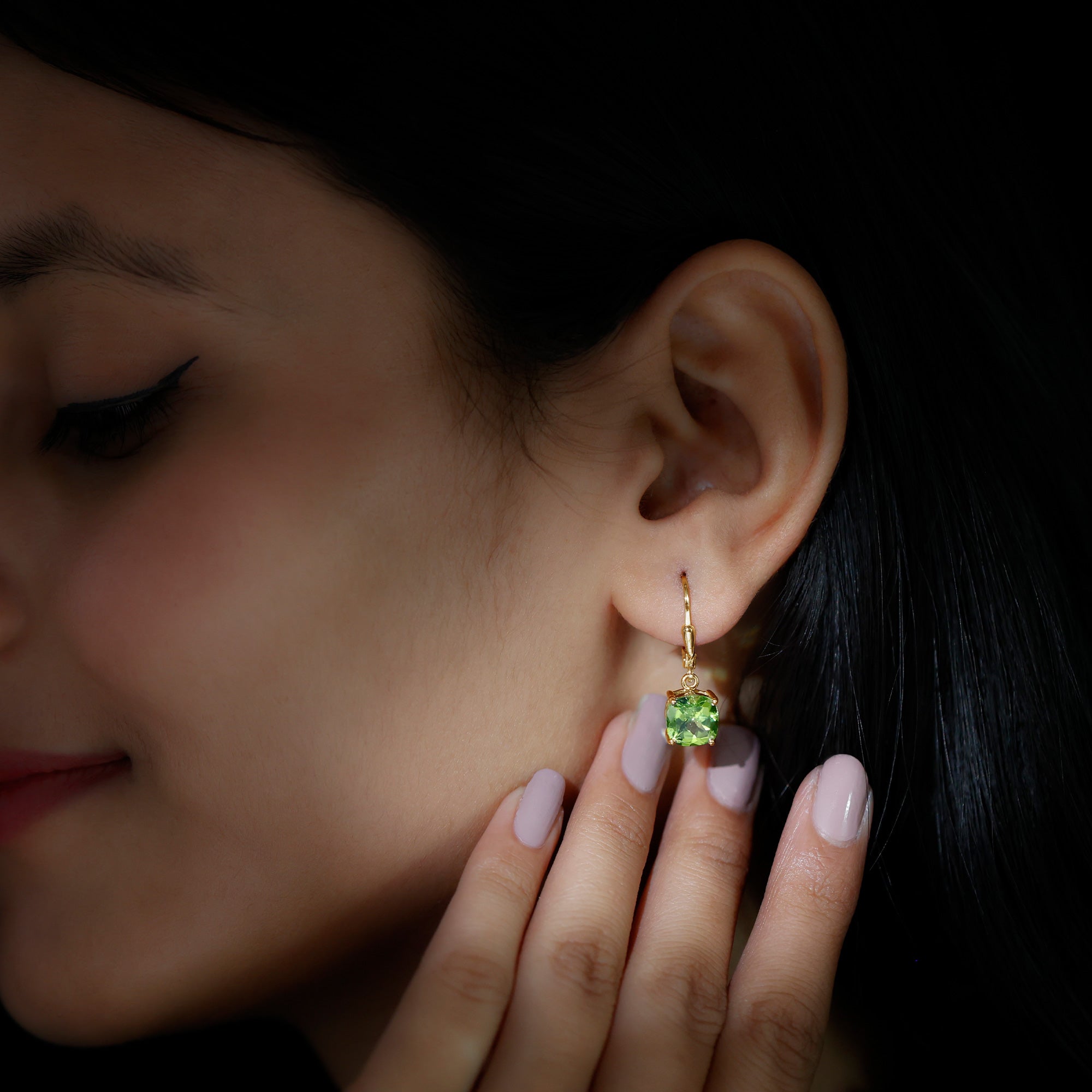 4 Carat Cushion Cut Peridot Solitaire Drop Earrings with Leverback