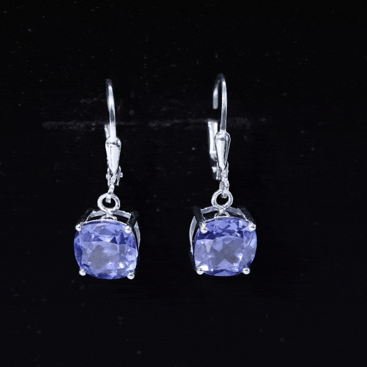 8MM Cushion Cut Lab Created Tanzanite Solitaire Drop Earrings