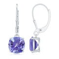 8MM Cushion Cut Lab Created Tanzanite Solitaire Drop Earrings