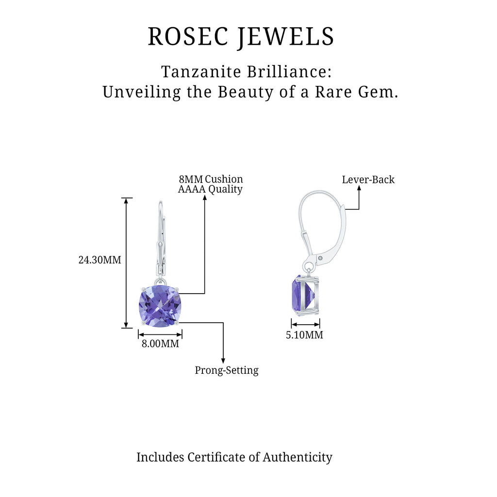8MM Cushion Cut Lab Created Tanzanite Solitaire Drop Earrings