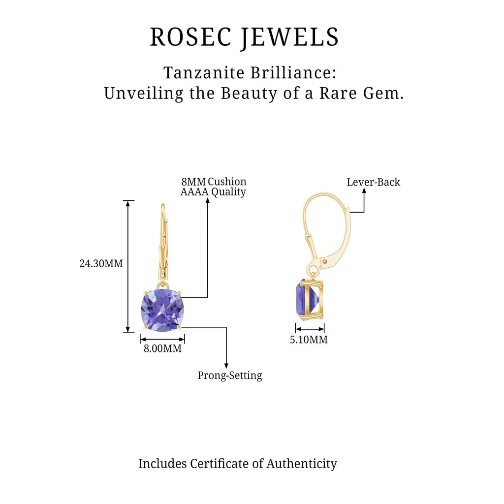 8MM Cushion Cut Lab Created Tanzanite Solitaire Drop Earrings