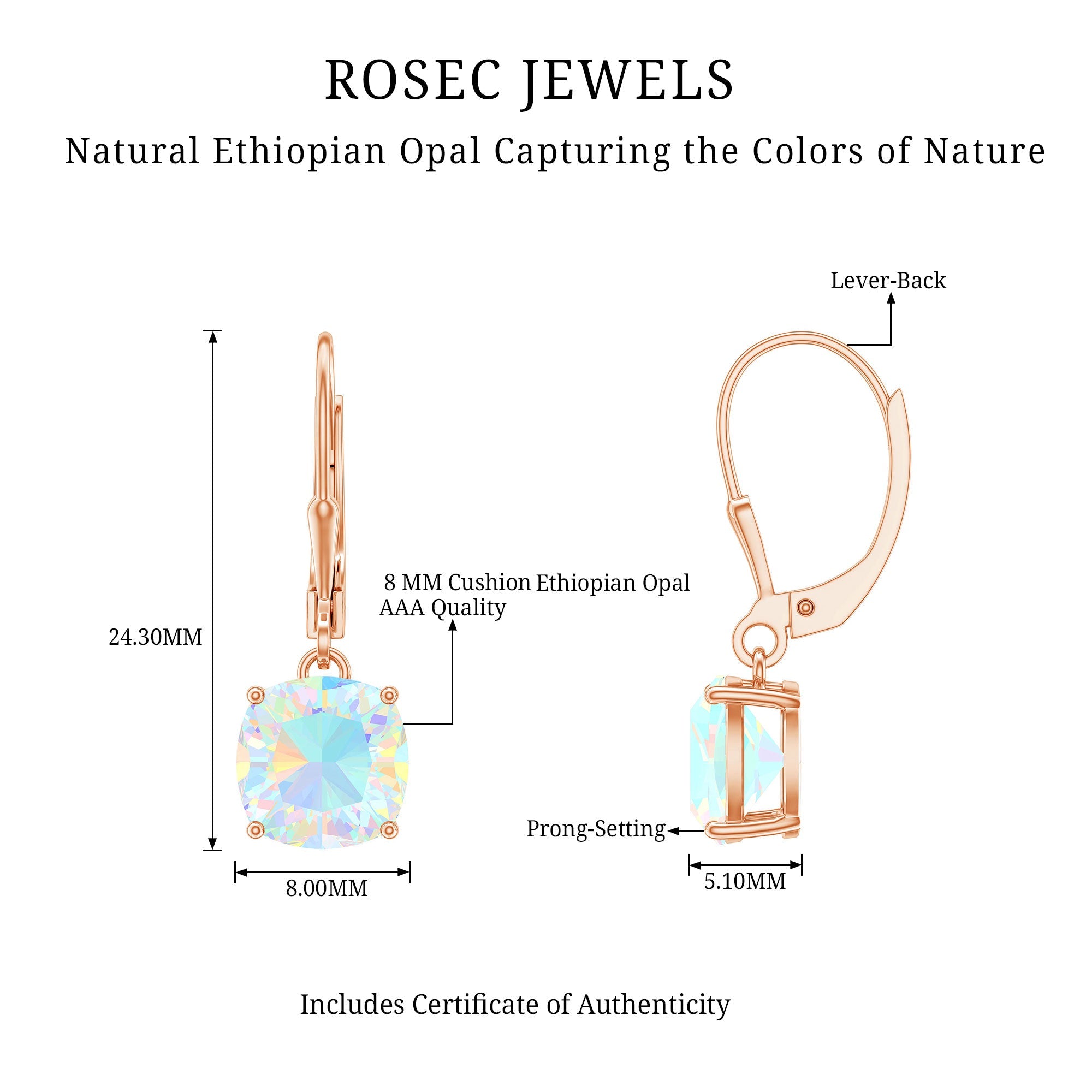 Cushion Cut Solitaire Ethiopian Opal Drop Earrings