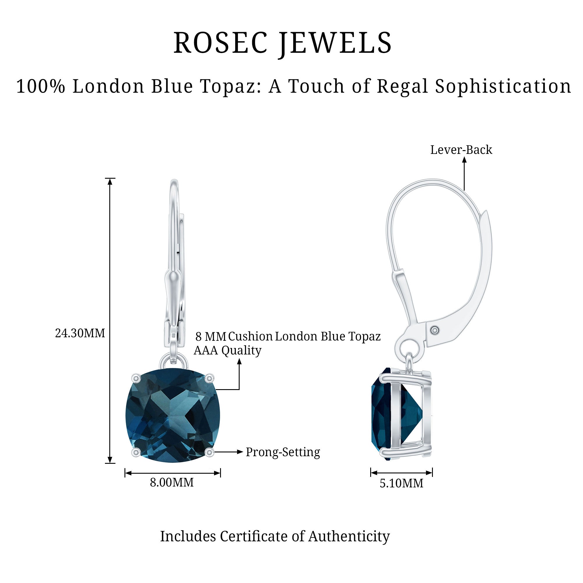 Cushion Cut London Blue Topaz Solitaire Drop Earrings