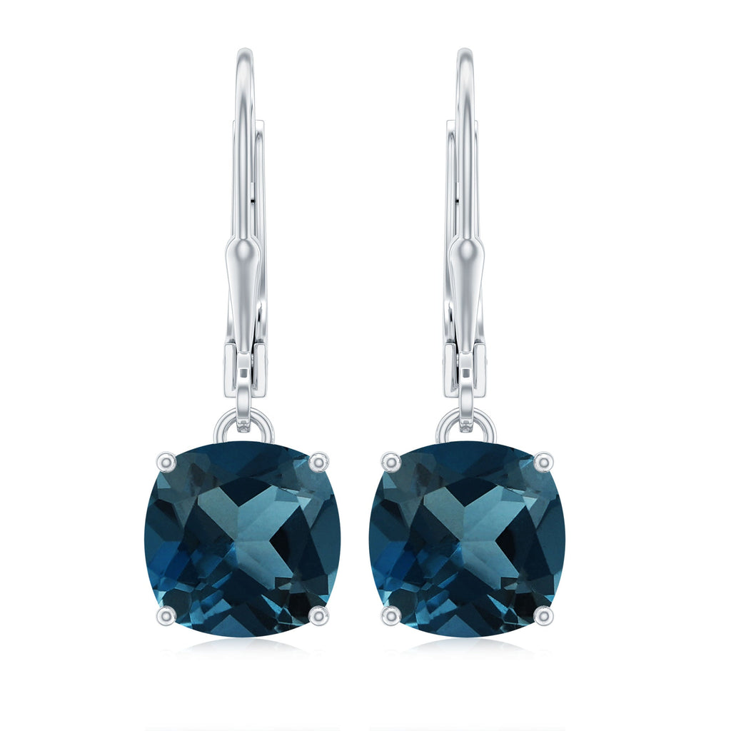 Cushion Cut London Blue Topaz Solitaire Drop Earrings