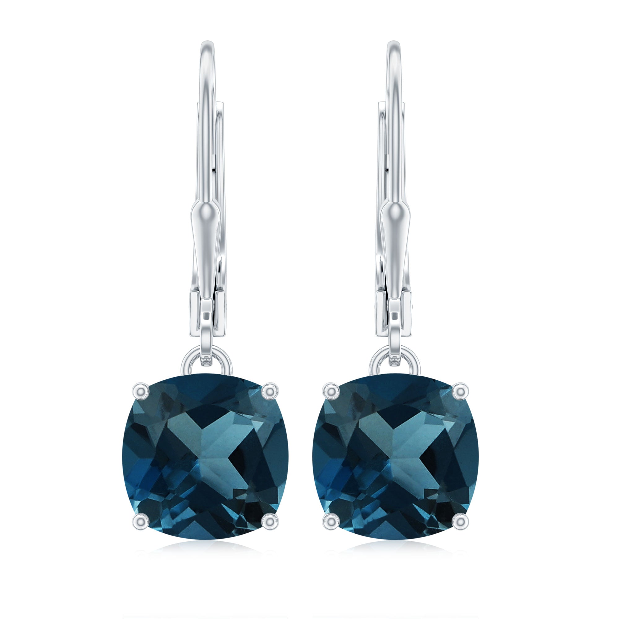 Cushion Cut London Blue Topaz Solitaire Drop Earrings
