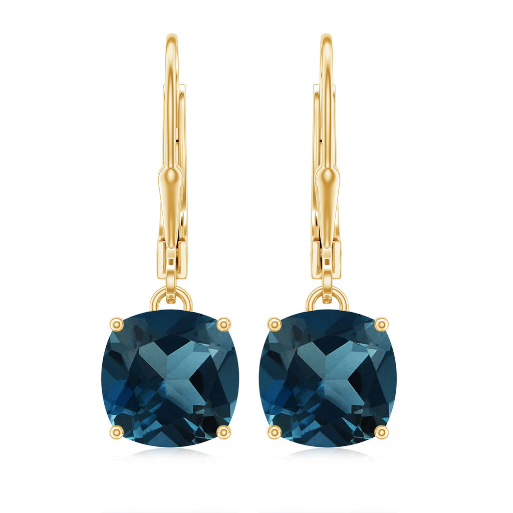 Cushion Cut London Blue Topaz Solitaire Drop Earrings