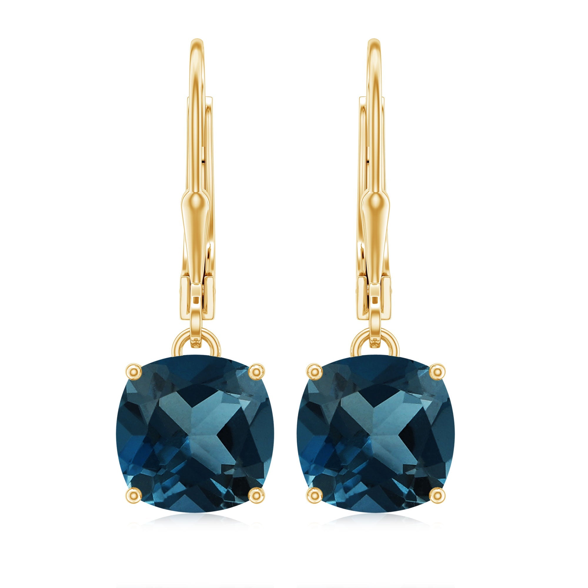 Cushion Cut London Blue Topaz Solitaire Drop Earrings