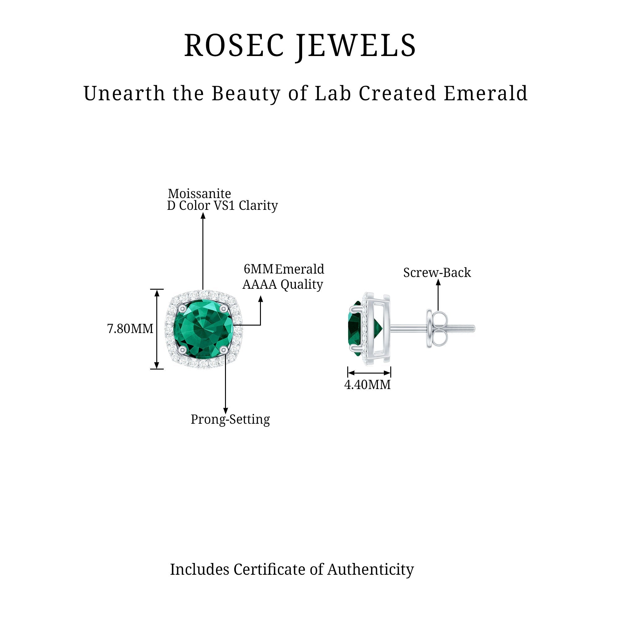 Classic Lab Grown Emerald Halo Stud Earrings with Certificate