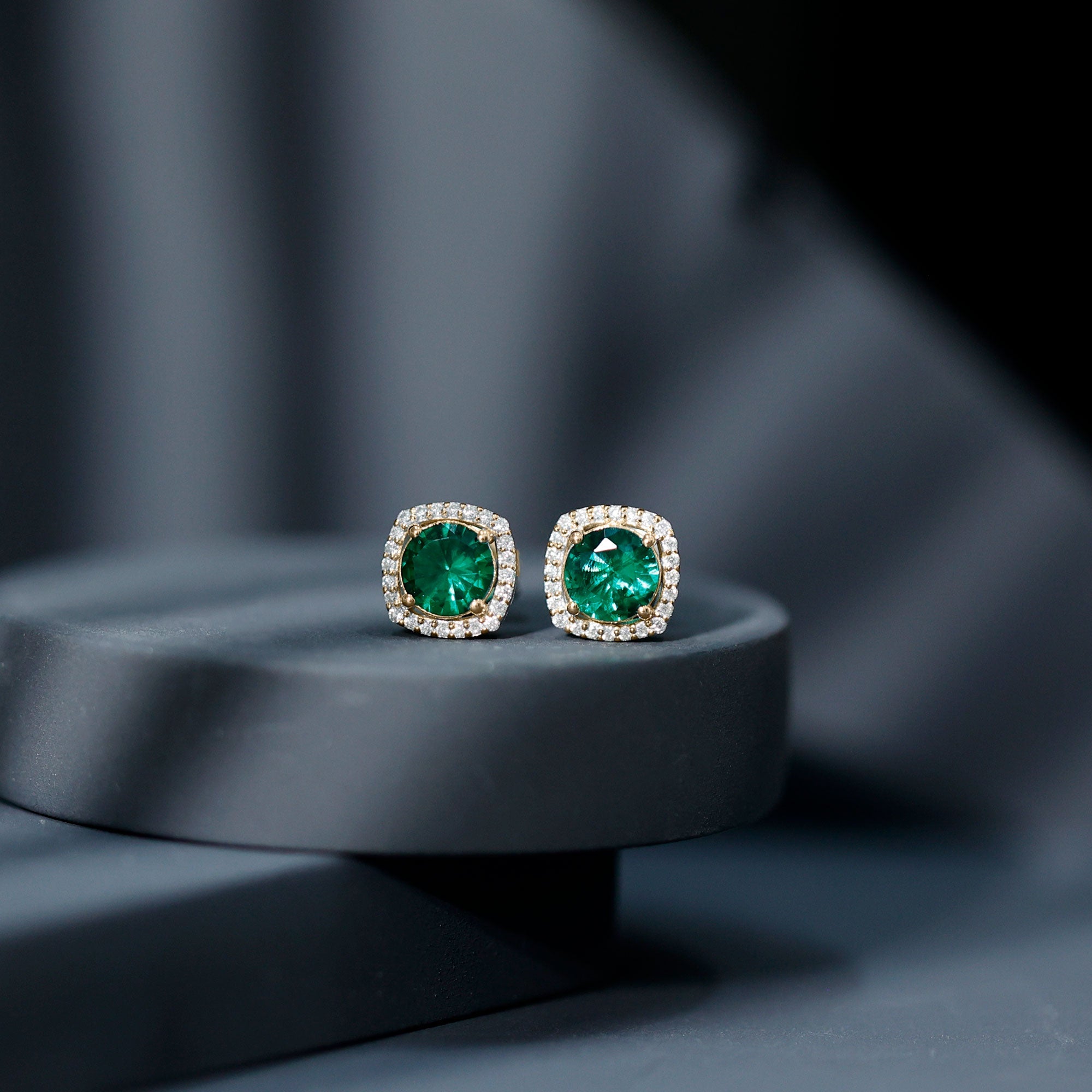 Classic Lab Grown Emerald Halo Stud Earrings with Certificate