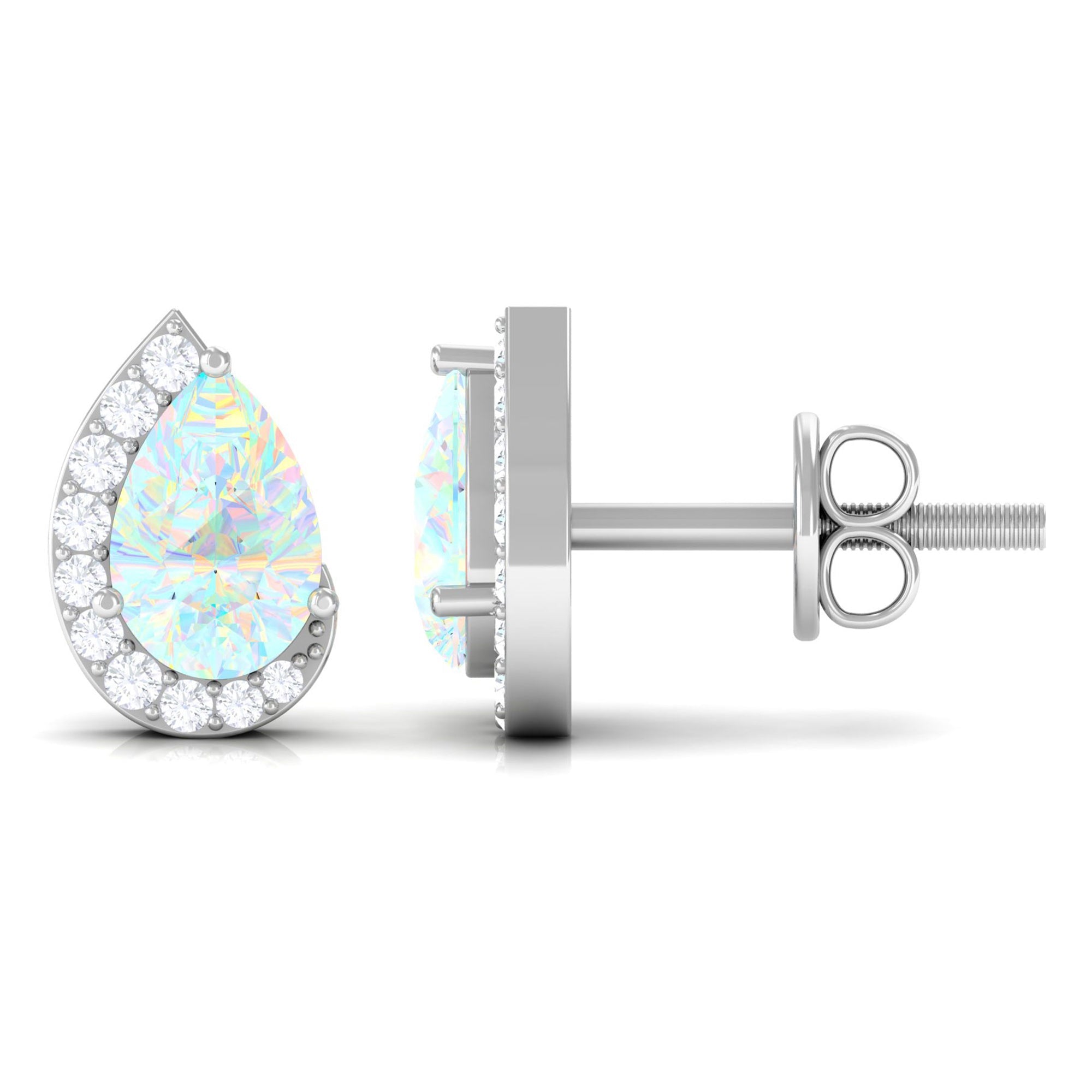 1.5 CT Ethiopian Opal Teardrop Stud Earrings with Diamond