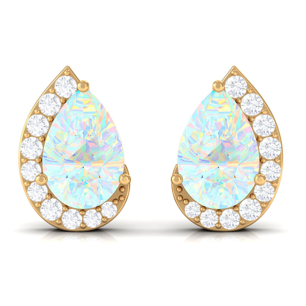 1.5 CT Ethiopian Opal Teardrop Stud Earrings with Diamond