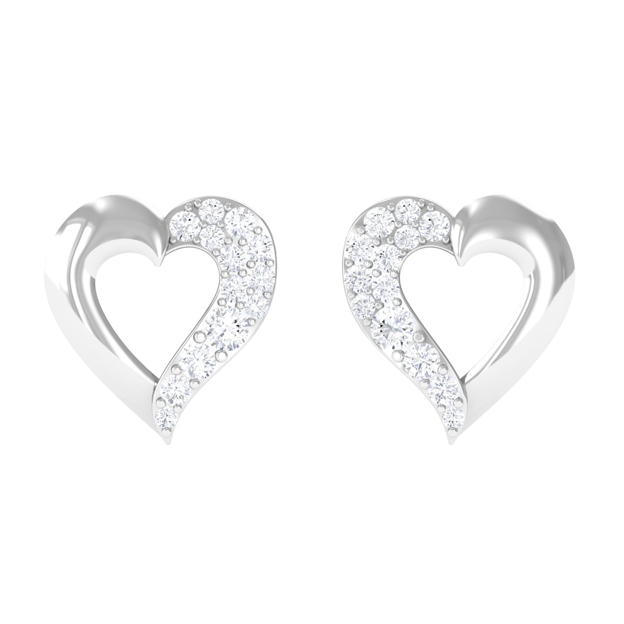 Certified Natural Diamond Heart Shaped Earrings with Screw Back
