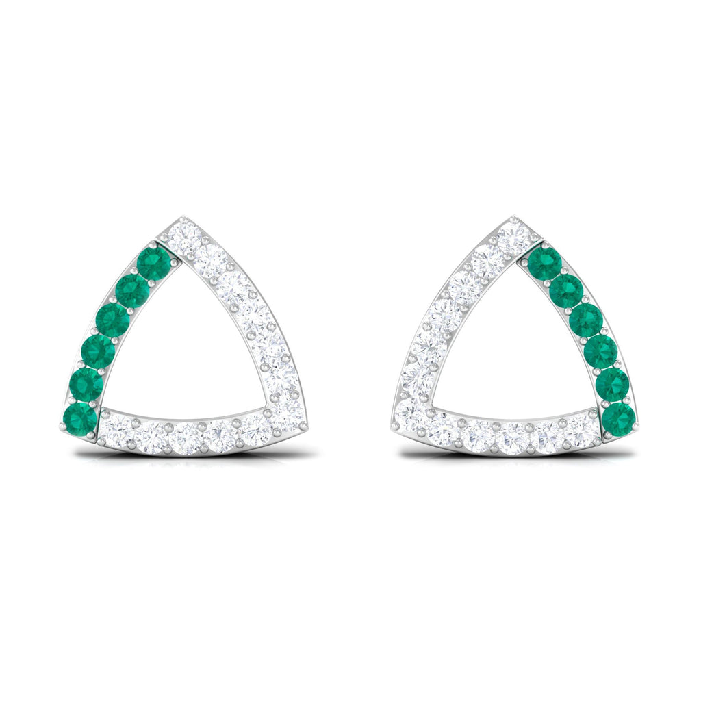1/2 CT Emerald and Diamond Open Triangle Stud Earrings