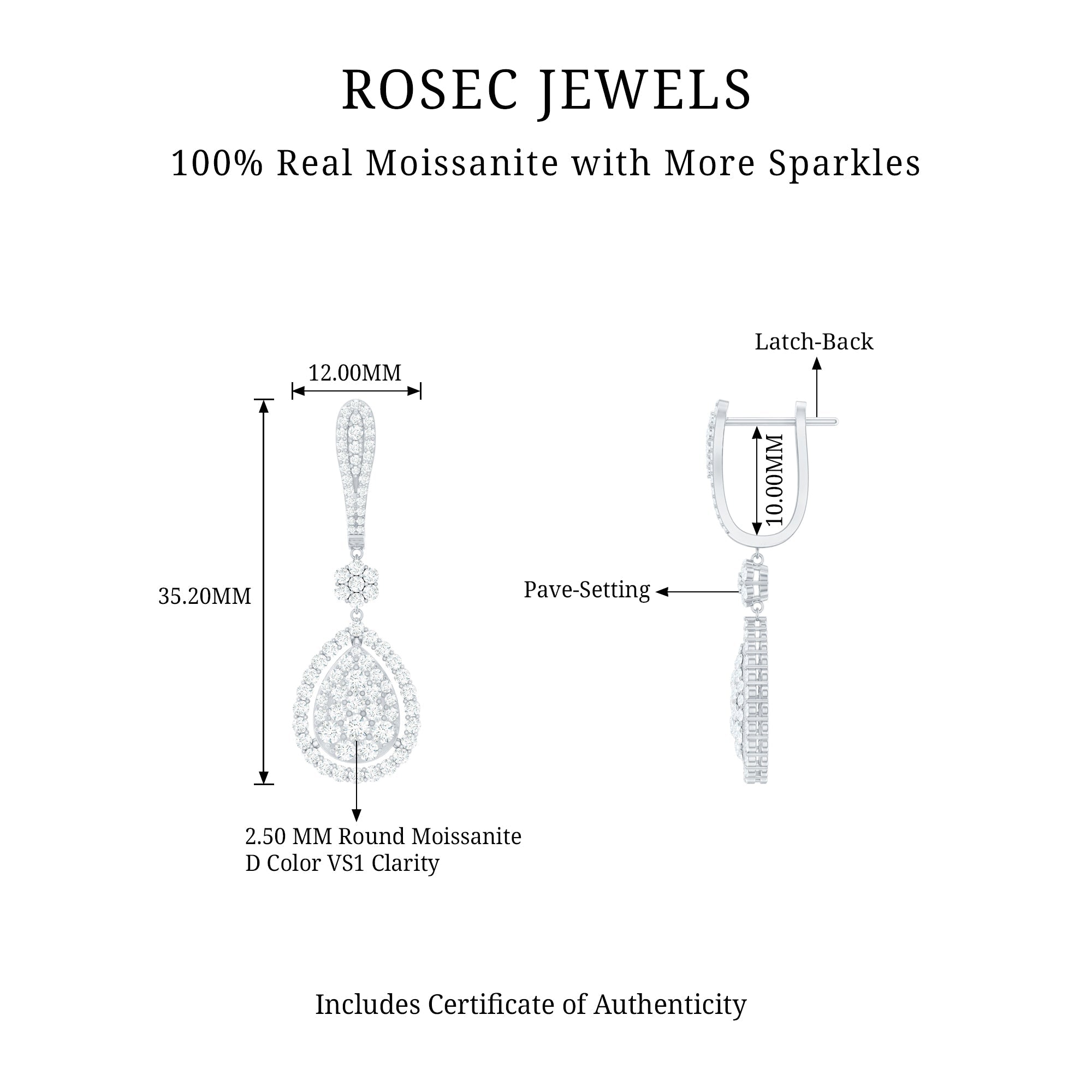 Certified Moissanite Bridal Drop Earrings For Wedding