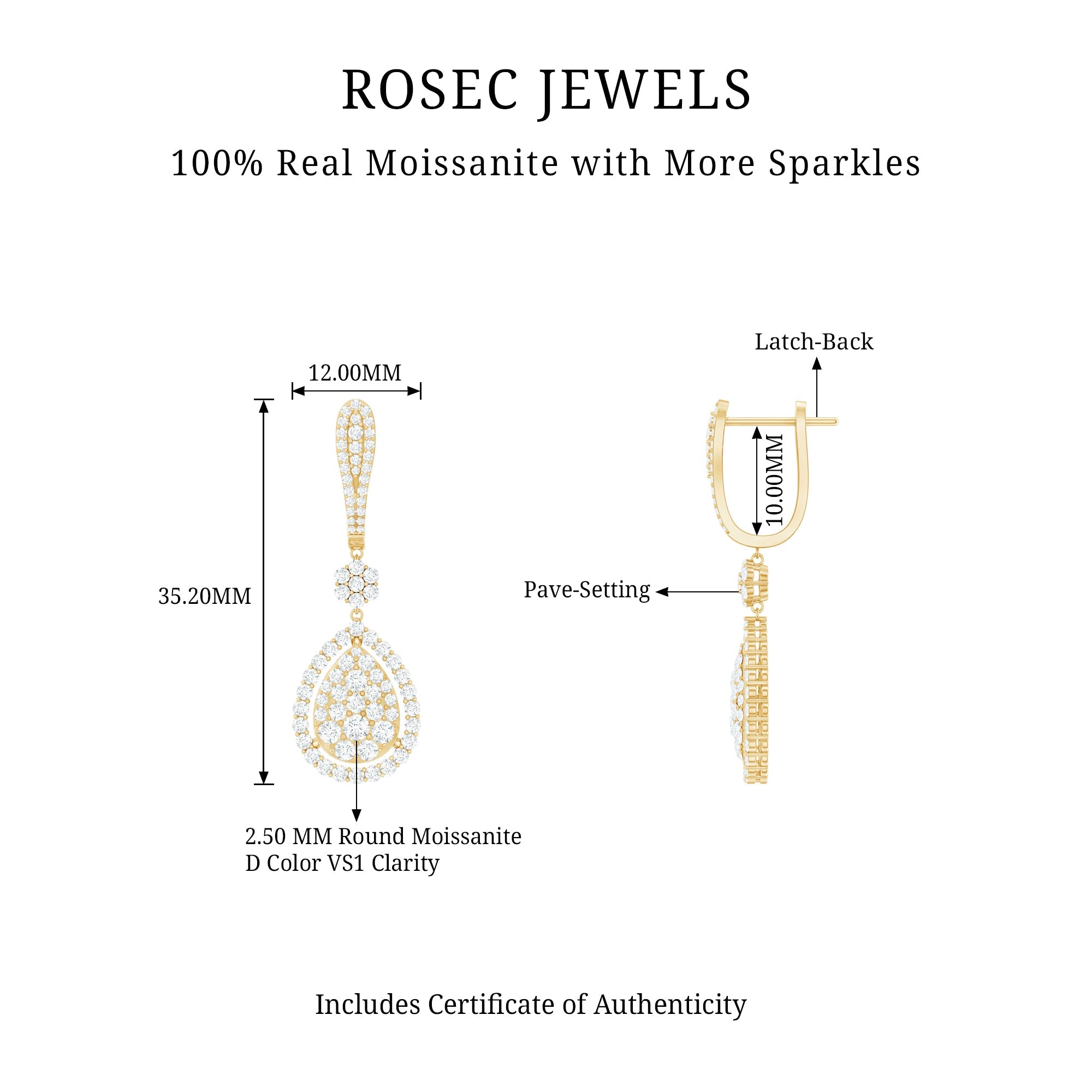 Certified Moissanite Bridal Drop Earrings For Wedding