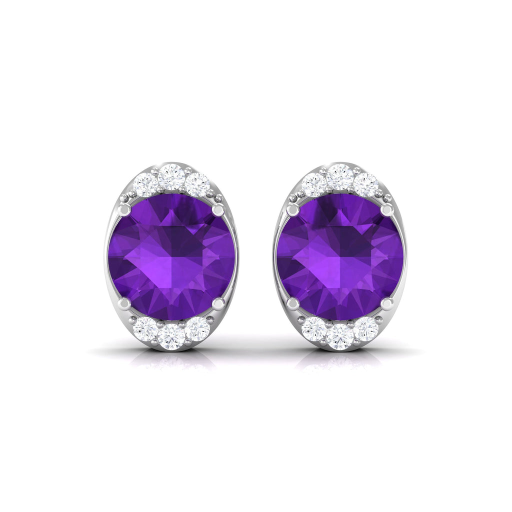 Simple Amethyst and Diamond Stud Earrings