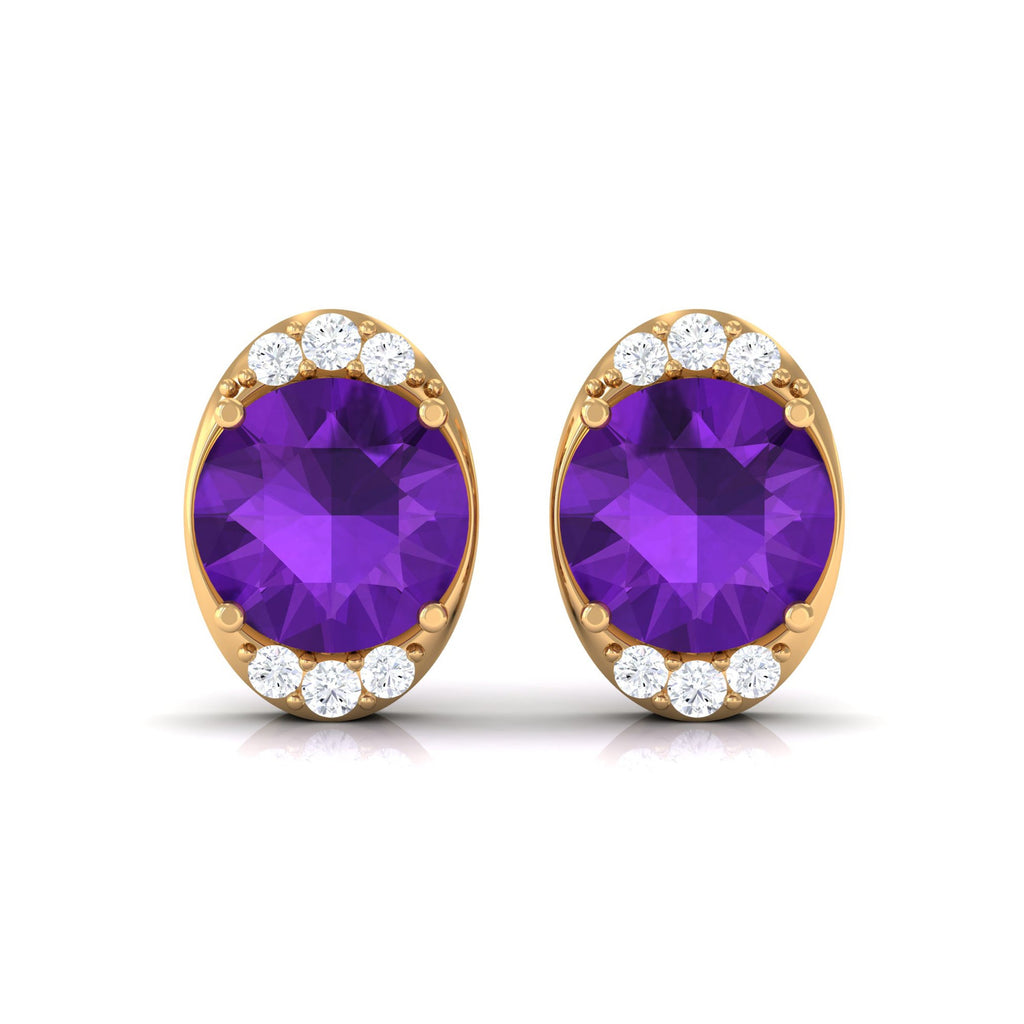 Simple Amethyst and Diamond Stud Earrings