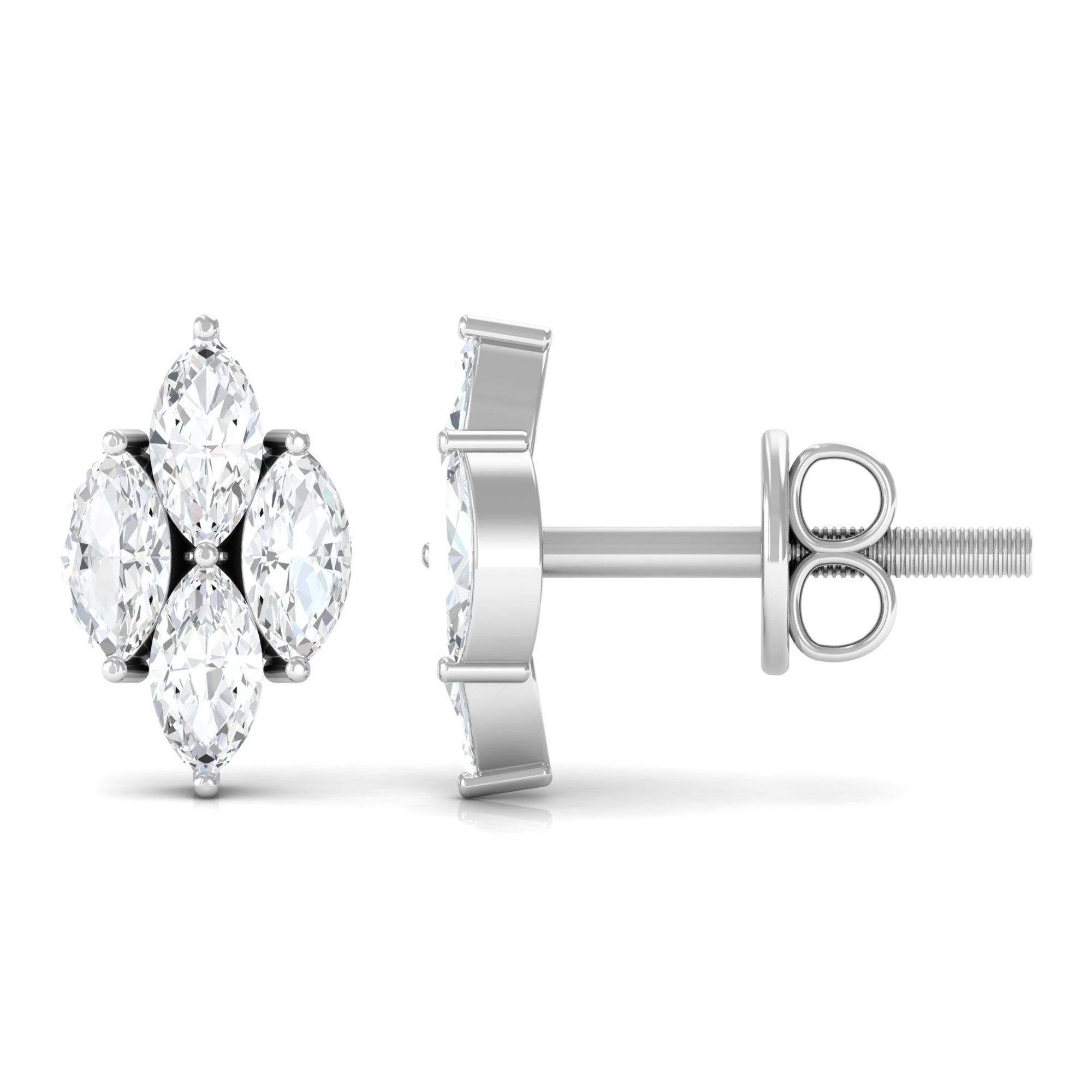 Marquise Cut Real Diamond Cluster Stud Earrings