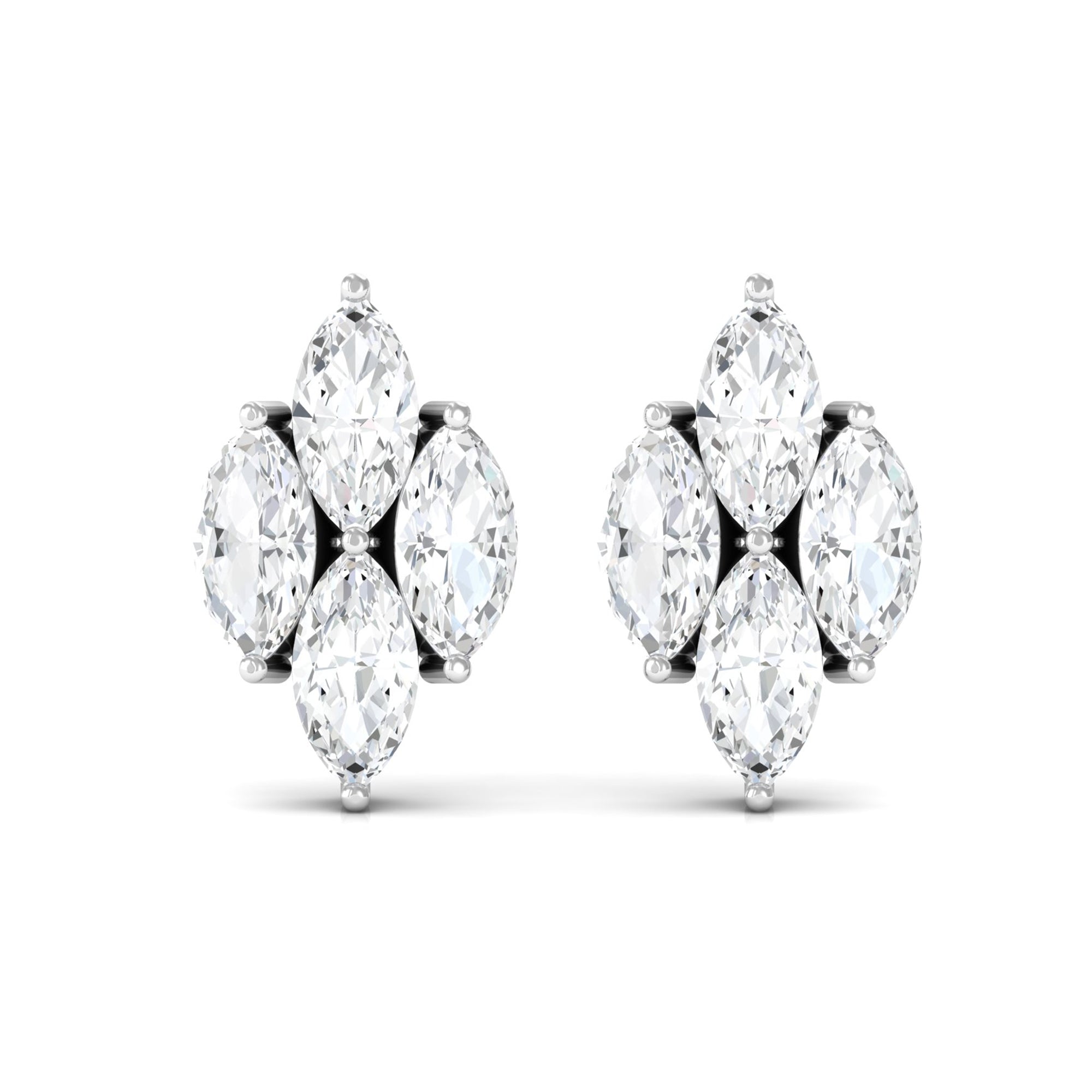 Marquise Cut Real Diamond Cluster Stud Earrings