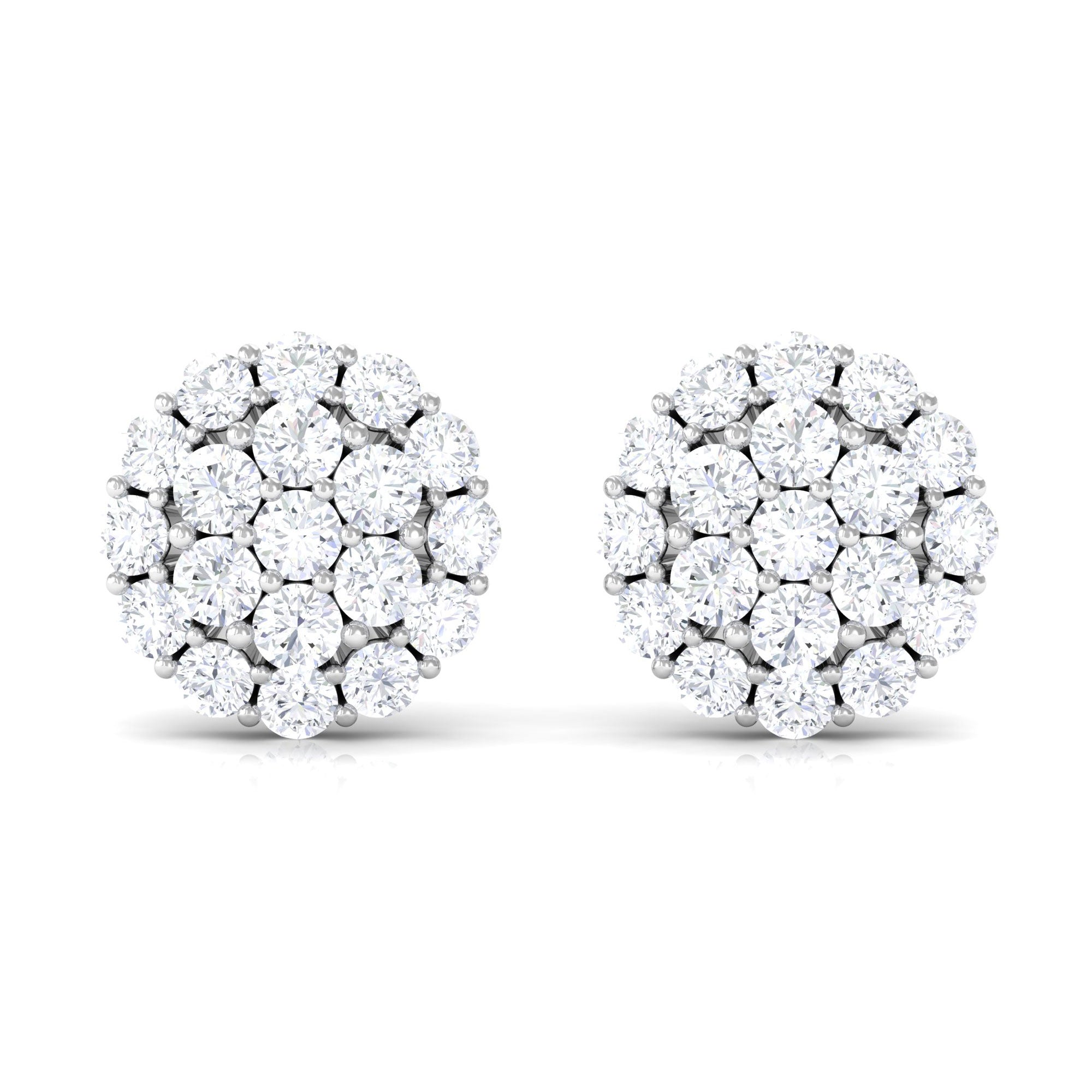 Certified Real Diamond Cluster Stud Earrings