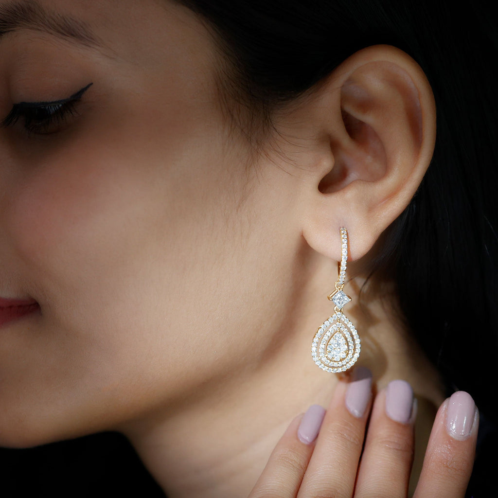 Certified Moissanite Teardrop Hoop Earrings for Women
