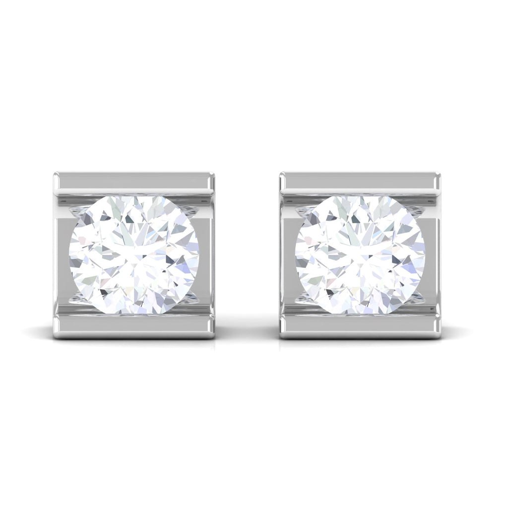 Bar Set Round Diamond Solitaire Stud Earrings