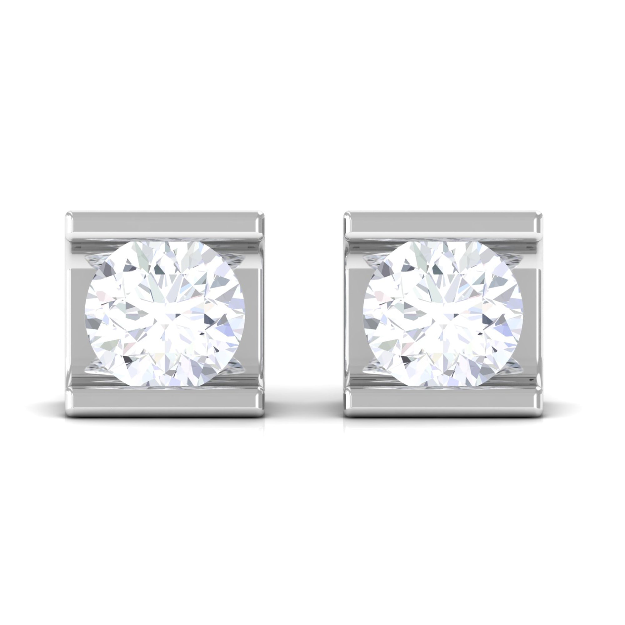 Bar Set Round Diamond Solitaire Stud Earrings