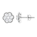 Genuine Diamond Flower Stud Earrings with Screw Back