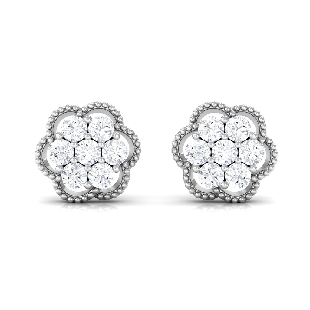 Genuine Diamond Flower Stud Earrings with Screw Back