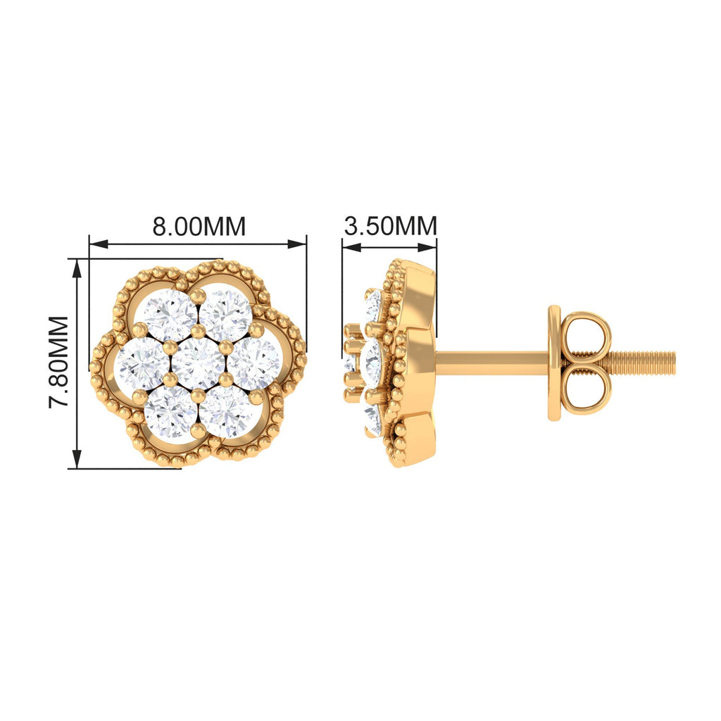 Genuine Diamond Flower Stud Earrings with Screw Back