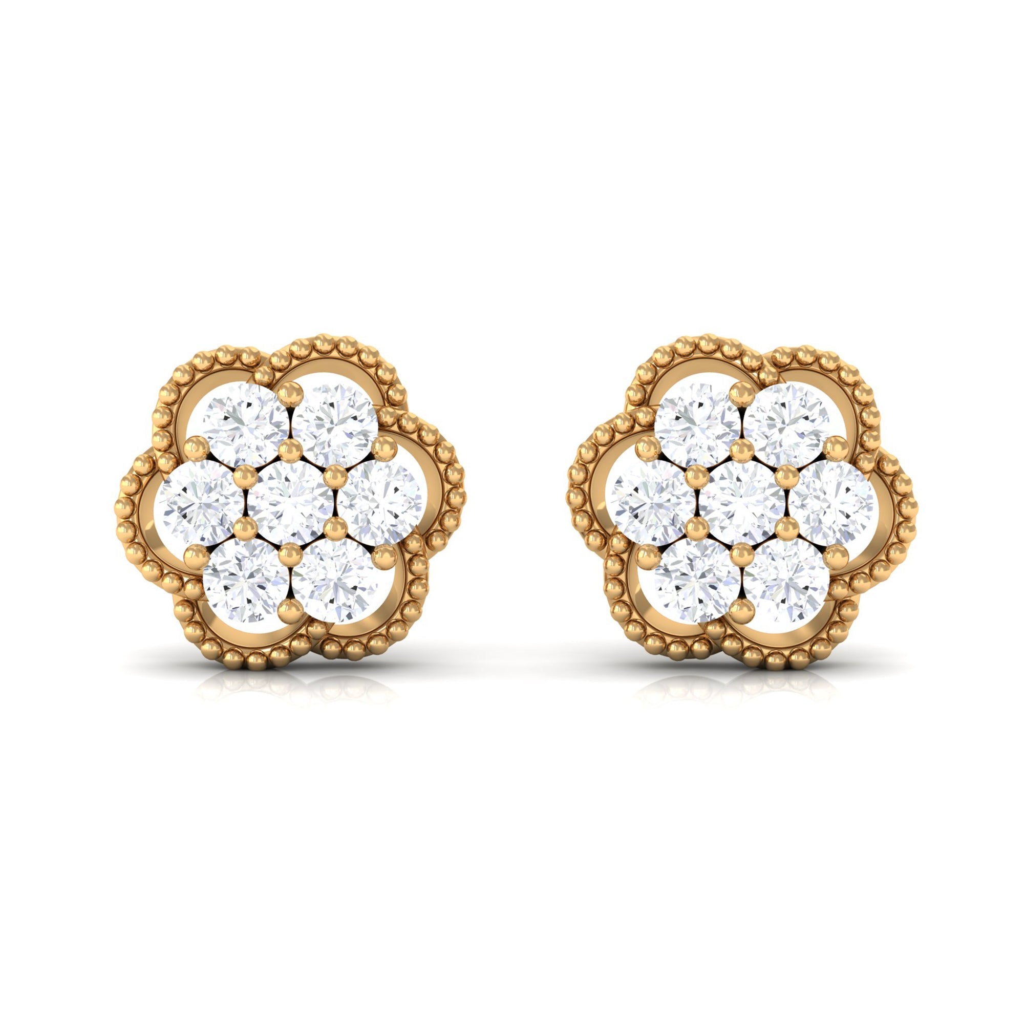 Genuine Diamond Flower Stud Earrings with Screw Back