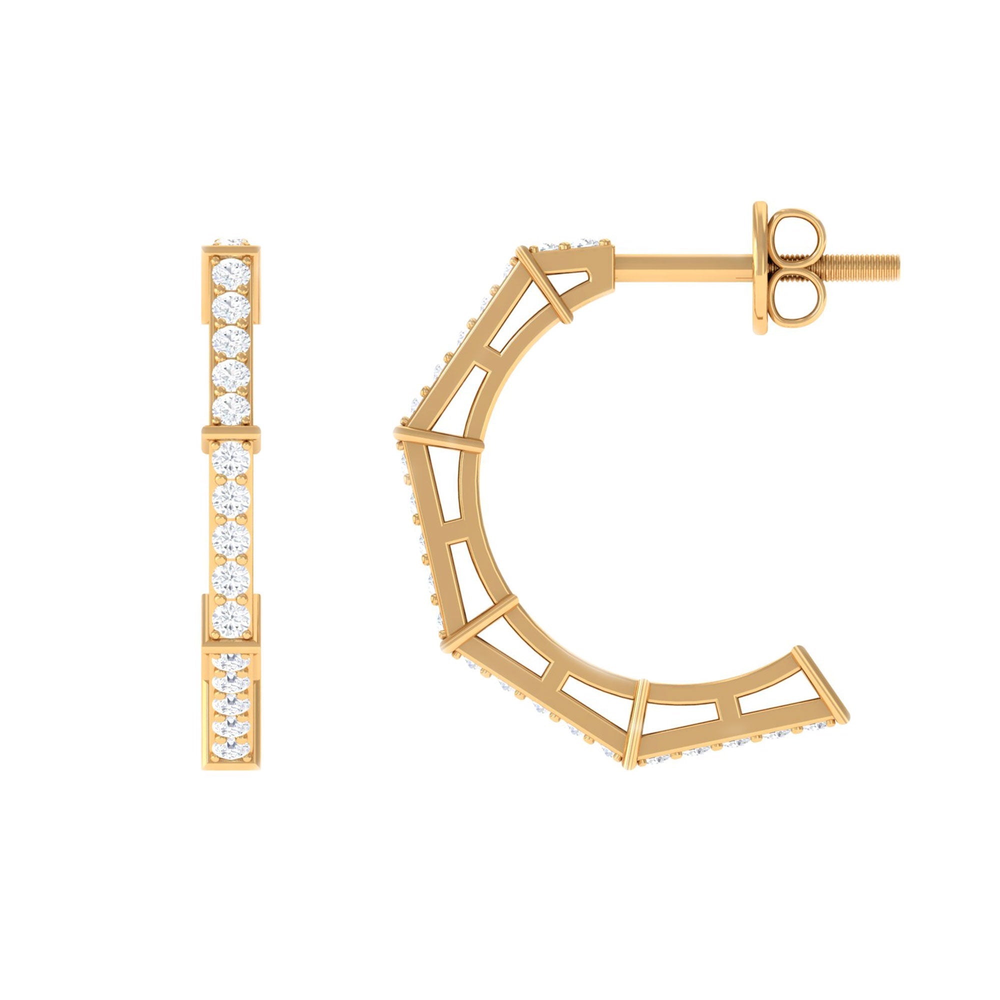 1/2 CT Pave Set Diamond Half Hoop Earrings