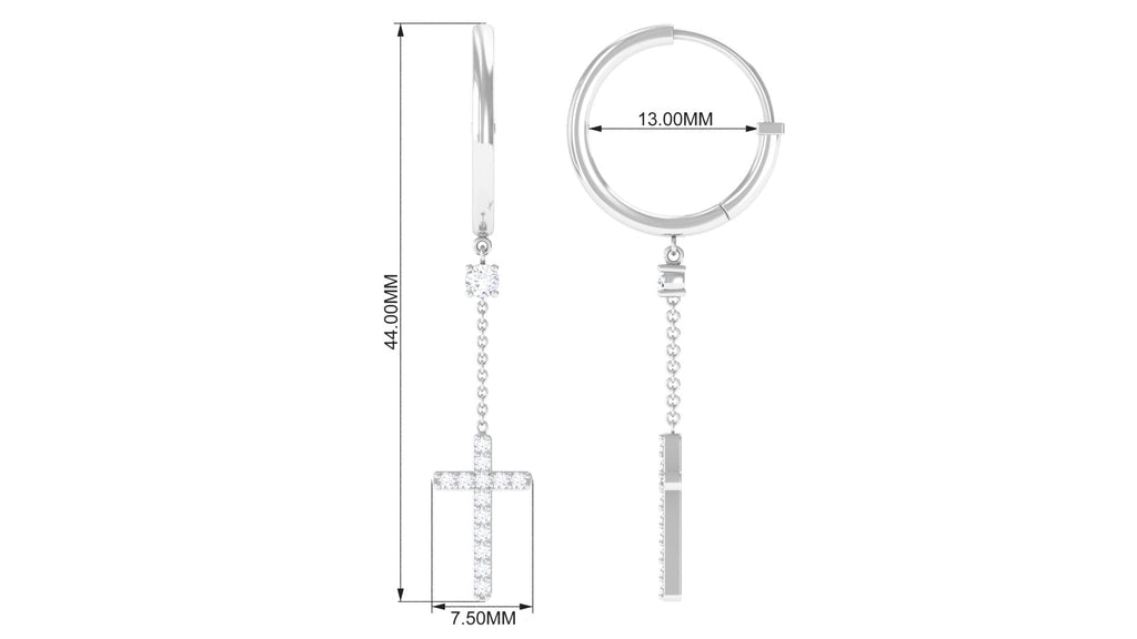 Genuine Diamond Cross Drop Earrings with Hinged Hoop