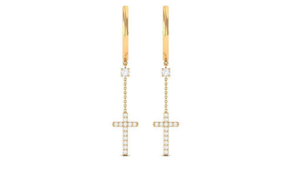 Genuine Diamond Cross Drop Earrings with Hinged Hoop