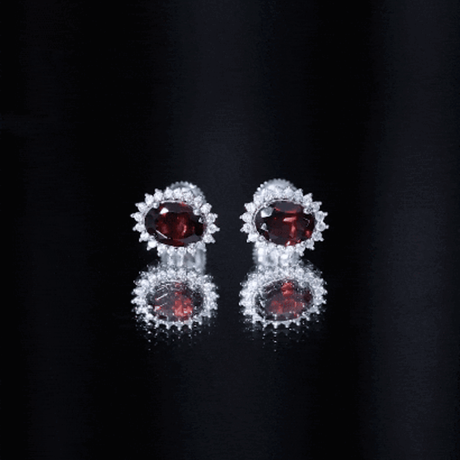 3.5 CT Classic Garnet Stud Earrings with Moissanite Halo
