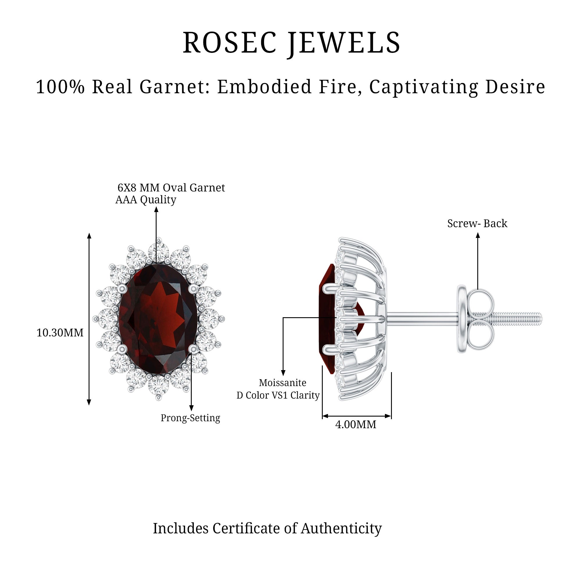 3.5 CT Classic Garnet Stud Earrings with Moissanite Halo