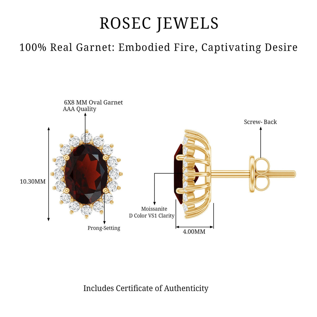 3.5 CT Classic Garnet Stud Earrings with Moissanite Halo