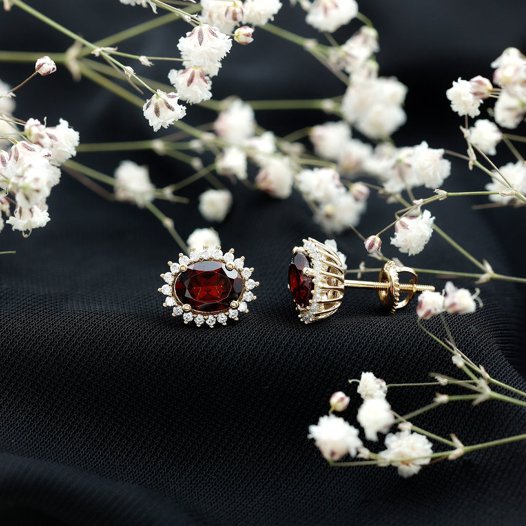 3.5 CT Classic Garnet Stud Earrings with Moissanite Halo