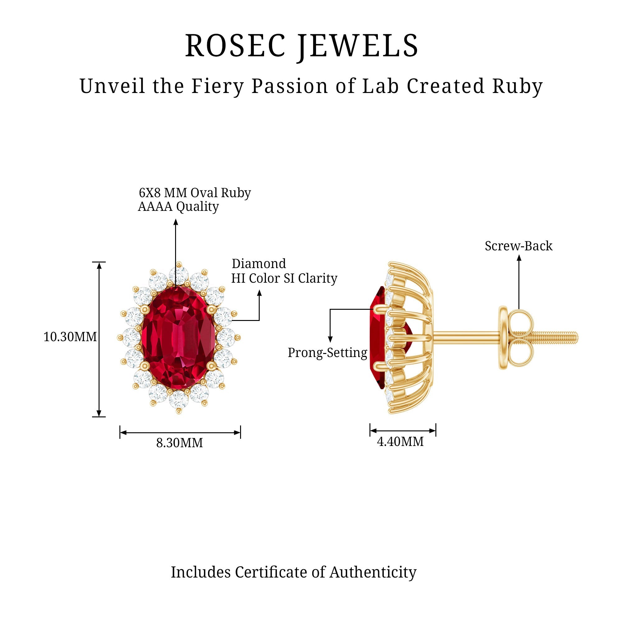 2.5 CT Oval Cut Created Ruby Statement Stud Earrings with Diamond Halo