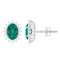 Lab Created Emerald Oval Stud Earrings with Moissanite Halo