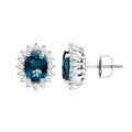 6X8MM Oval London Blue Topaz Stud Earrings with Moissanite Halo