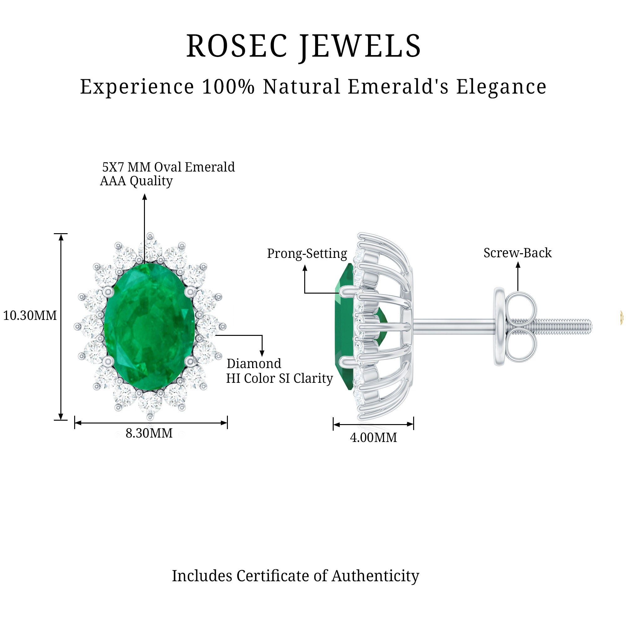 Oval Cut Natural Emerald Stud Earrings with Diamond Halo