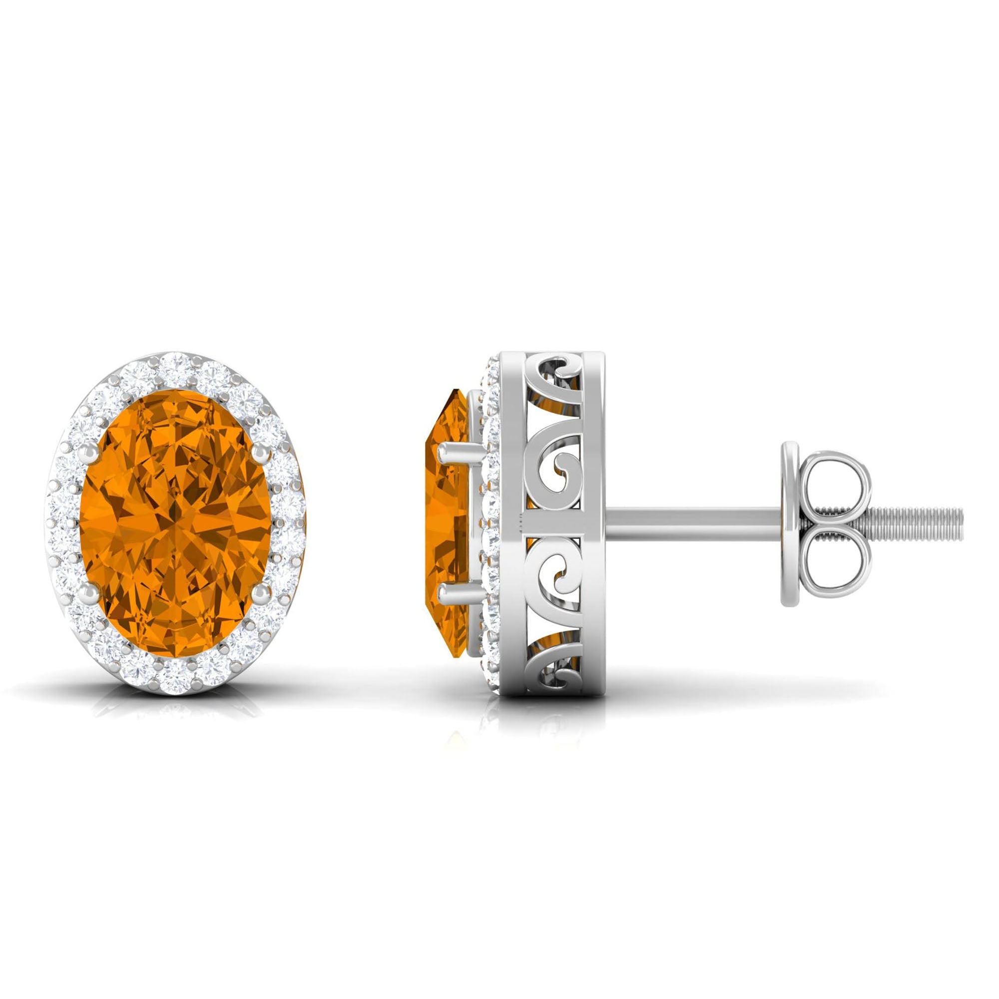 2.25 CT Citrine and Diamond Halo Stud Earrings